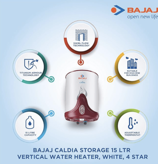 Bajaj Caldia Storage 15 Litre Vertical Water Heater (White),Wall - Image 2